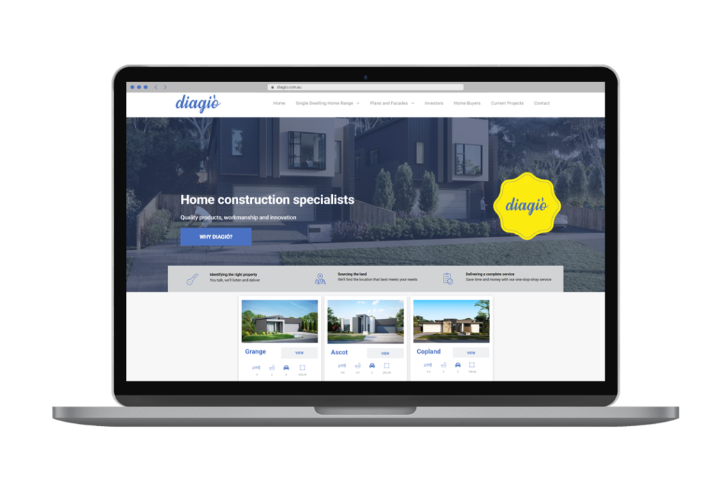 Diagio Property Constructors Website Design Laptop View By Rogue Web Design